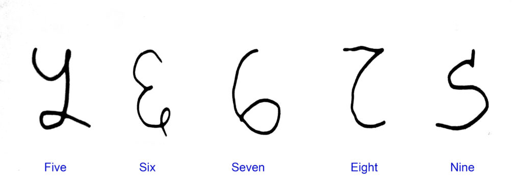 Nepali numbers five to nine (handwritten)